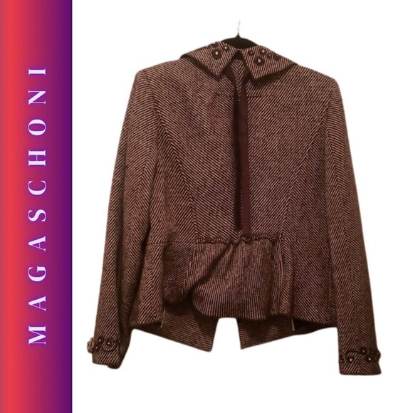 Magaschoni  Brown Tweed Beaded Embroidered Jacket Office Embellished - Picture 1 of 9